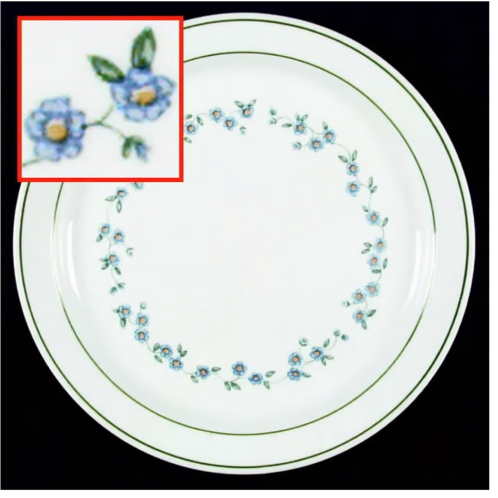 8 | Forget Me Not (Rim, Corelle)
by CORNING CORELLE ~ 10 1/4” Dinner plates